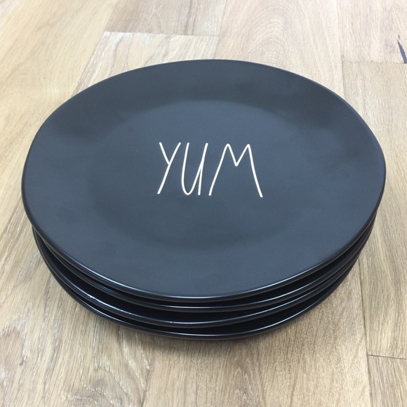 Rae Dunn Other - RAE DUNN Set 4 Large Black “YUM” Plates